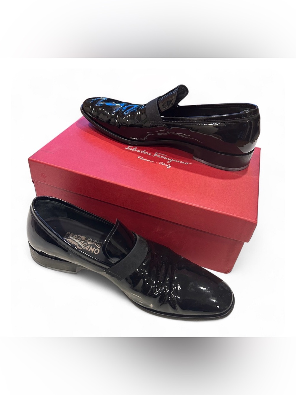 Salvatore Ferragamo Black Patent Leather Bryden Loafers Dress Shoes w/ Box 11D